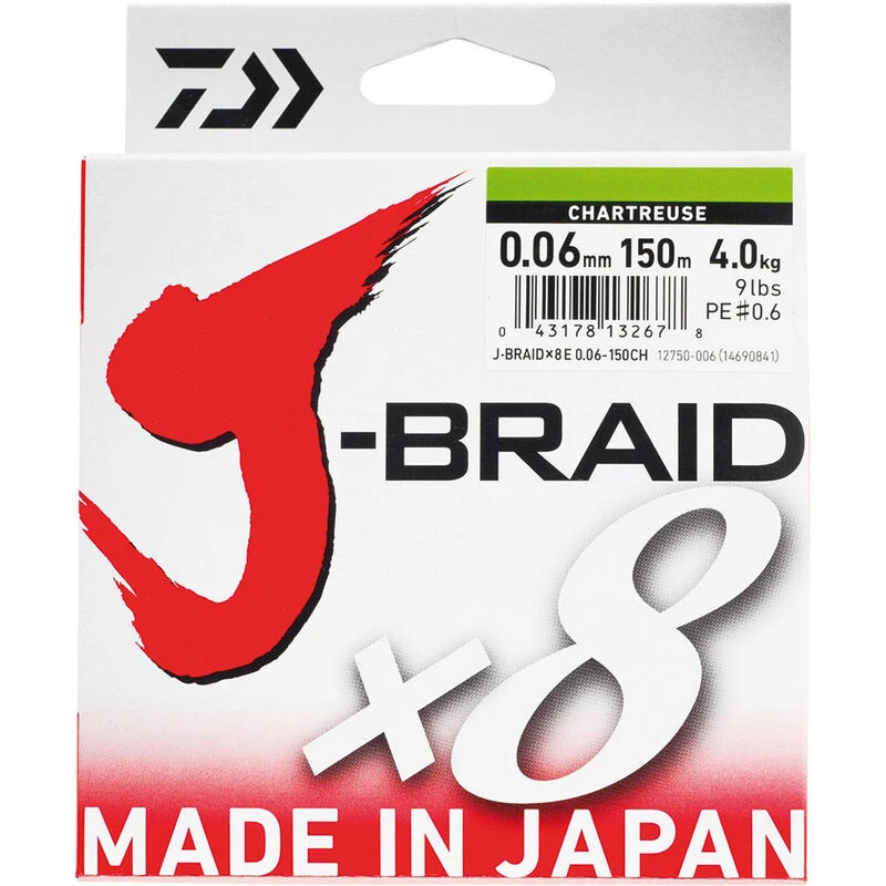 Tresse Daiwa J-Braid X8 Chartreuse 150m 1 Tresse Daiwa J-Braid X8 Chartreuse 150m