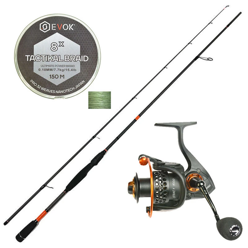 Canne Spinning Redfish Master Lures 1.80m, 4-18g + Moulinet Strike 1 2000 Fx + Tresse Evok Offerte 1 Canne Spinning Redfish Master Lures 1.80m, 4-18g + Moulinet Strike 1 2000 Fx + Tresse Evok Offerte