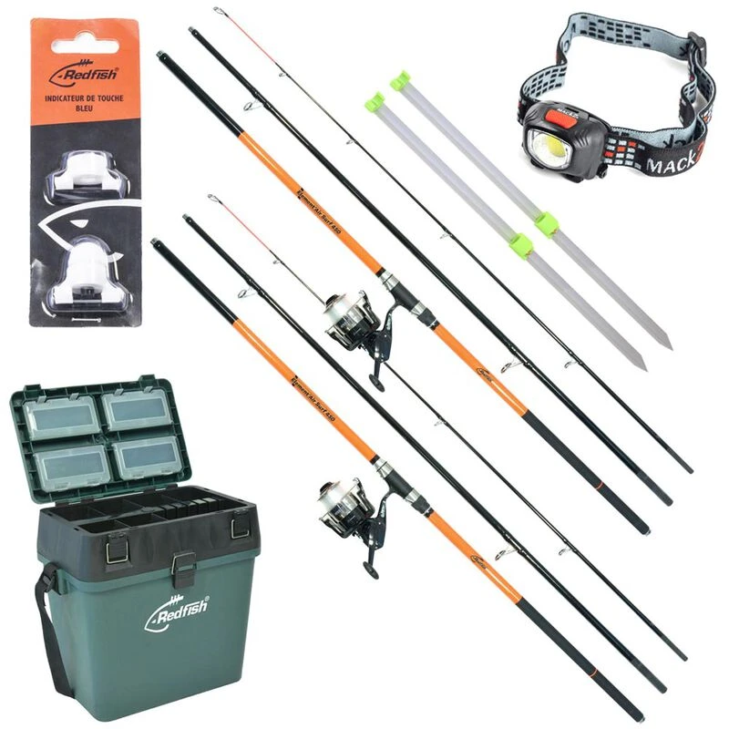 Pack Complet Surfcasting Redfish 4.50m 2 Ensembles + 2 Piques + Caisse De Rangement + Lampe + Alert Light 1 Pack Complet Surfcasting Redfish 4.50m 2 Ensembles + 2 Piques + Caisse De Rangement + Lampe + Alert Light
